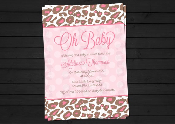 Oh Baby Leopard Print Polka dot Baby Shower Invitation Digital File YOU-PRINT Il_570xn