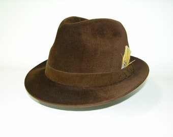 vintage 1960's - 1970's -Peschel- fur velour fedora. Imported by Borsalino. Size 7 1/2. Czechoslovakia