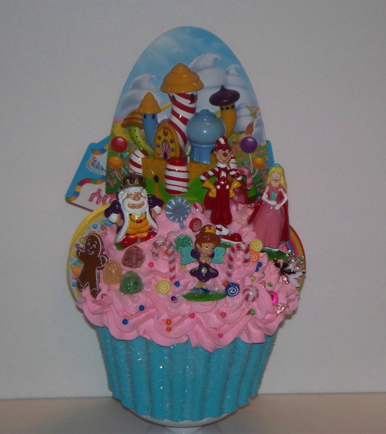 Candy Land Fake Cupcake Giant Tree Topper with Candy, Snowflakes, Lollipops, Gumdrops, Centerpiece, Birthday Party Decorations