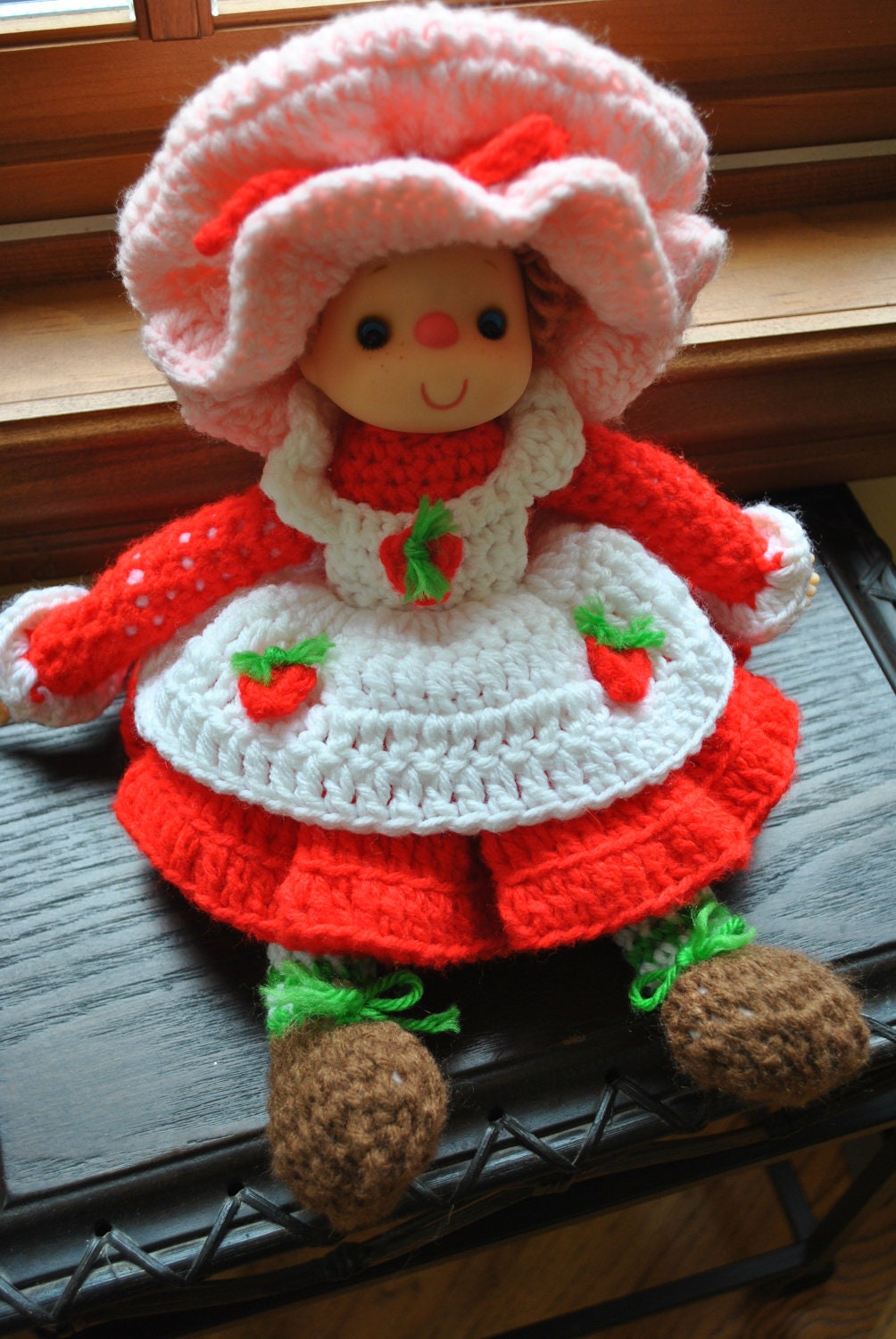 Vintage 1980s Handmade STRAWBERRY SHORTCAKE Crochet Doll