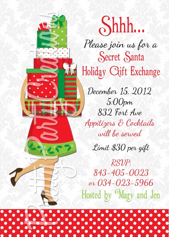 Items similar to SECRET SANTA holiday gift exchange invitation - YOU Print on Etsy