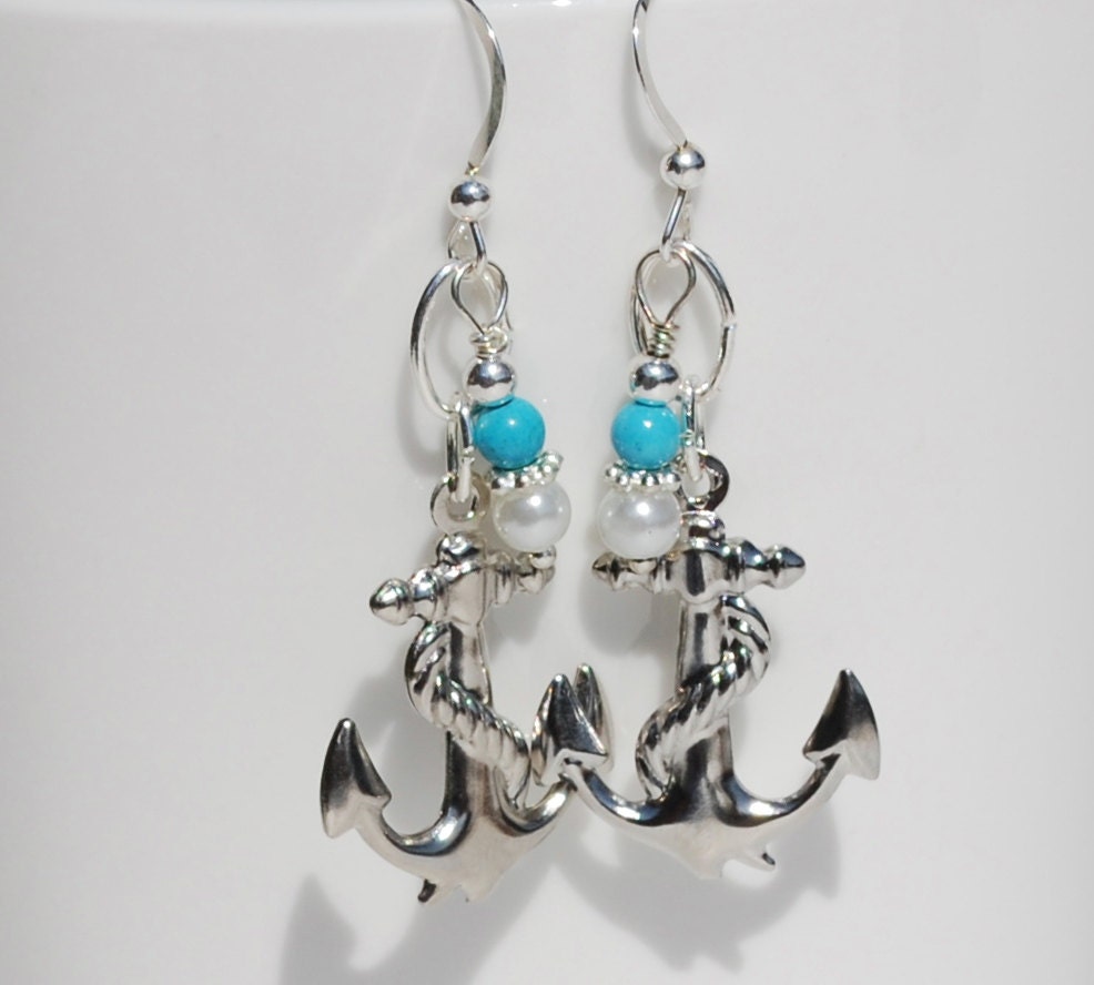 Anchor Jewelry Sterling Silver Anchor Earrings by ornatetreasures