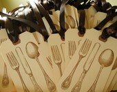 Bon Appetit Gift Tags, Vintage Style Gift Wrapping/Dinner Party Tags, Dinnerware Fork Knife Spoon Tags Il_170x135