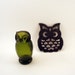 Vintage Green Glass Owl and Black Owl Trivett