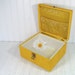 Retro Gold Damask Quilted Sewing Box - Vintage Square Wooden Carry All - Crafters Tote