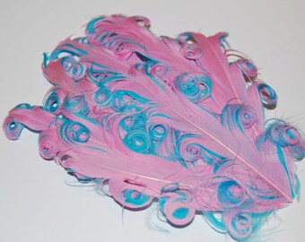 Curly Feather Pad - Two Tone Pink on Aqua Blue FP238 - (1 pc)