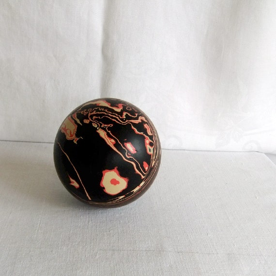 Vintage Duckpin Bowling Ball Home Decor in black red