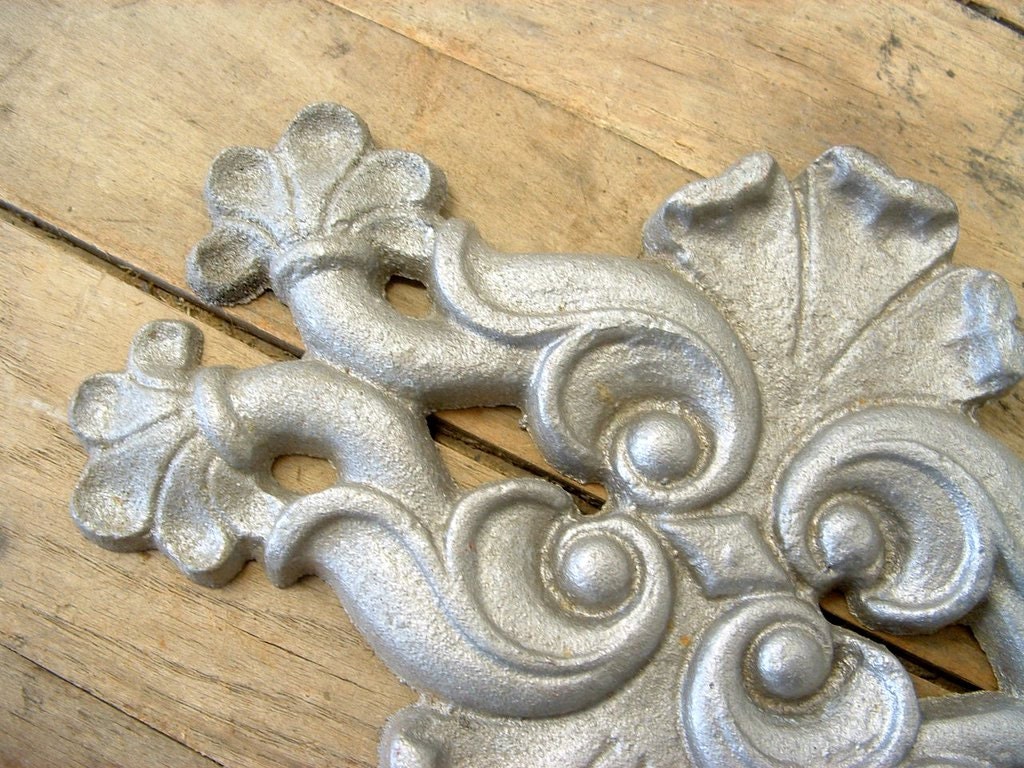 Vintage Pair Ornate Cast Aluminum Applique Embellishments