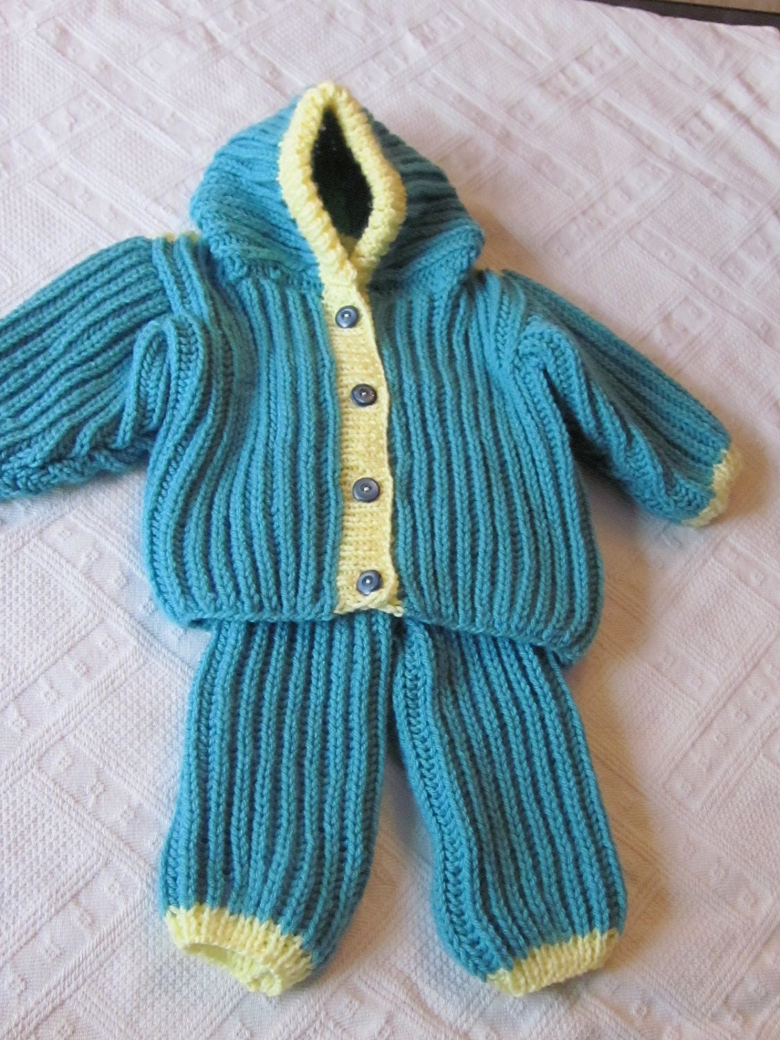 Knitted Baby Set Jacket with Hood and Pants For by MagicalStrings