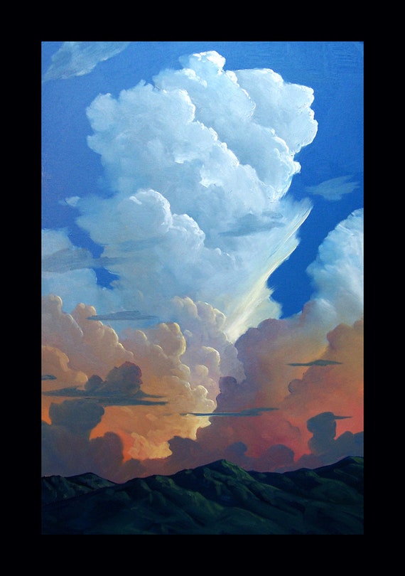 Items similar to Impressionist Art Oil Landscape Western Moon & Clouds