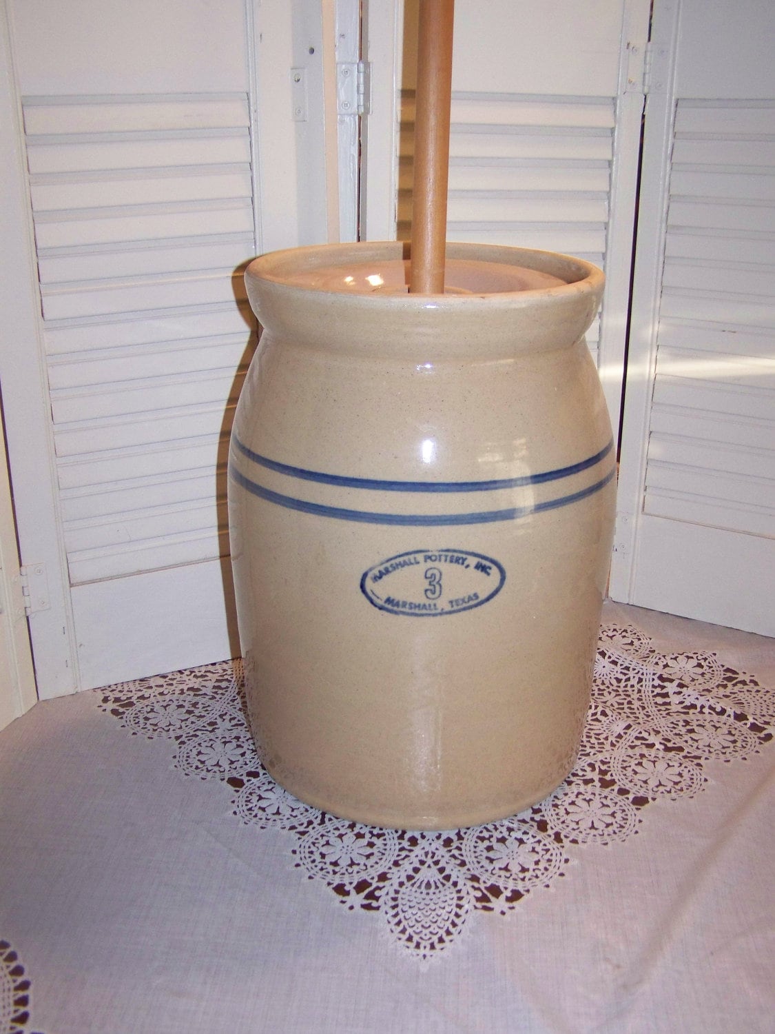 Vintage Marshall Pottery Butter Churn w Paddle dasher No 3