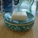 Thrown Soap Dish with a drain hole - Turquoise Flower C pattern
