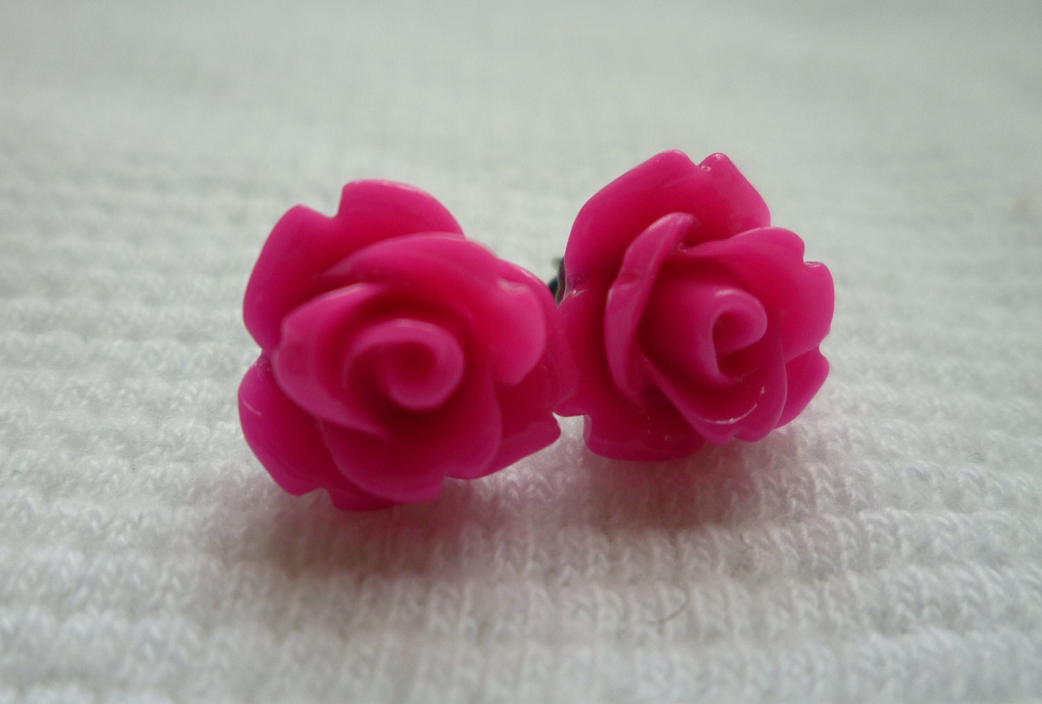 Hot Pink Resin Rose Earrings Hot Pink Rose Stud Earrings