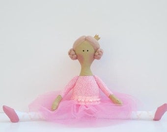 Fabric doll, ballerina doll pink, cloth doll stuffed doll softie, rag doll ballet dancer - baby shower gift nursery decor