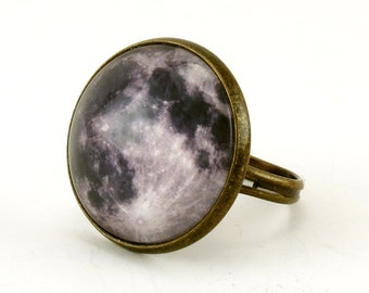 Full Moon Ring, Bronze Adjustable Ring, Handmade Art Jewelry