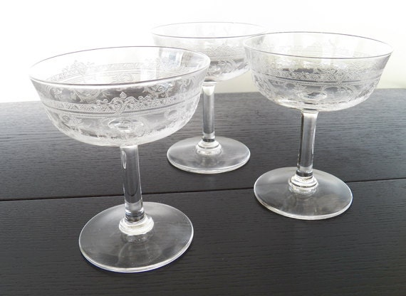 Vintage Etched Champagne Saucers 2