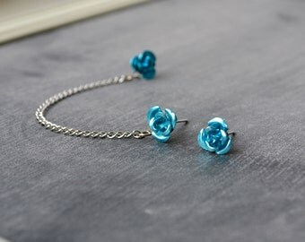 Rose Chain Double Pierce Cartilage Earring (Pair) - SELECT COLOR