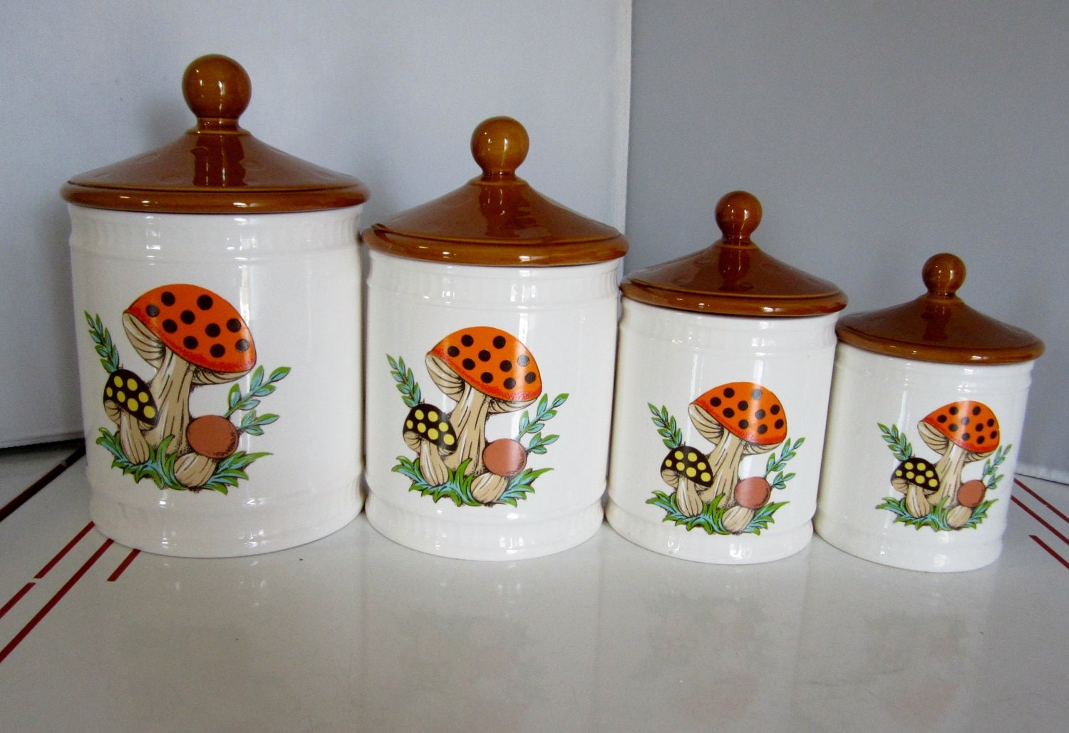 Vintage Mushroom Canister Set-Merry Mushroom-Sears-Set by linbot1