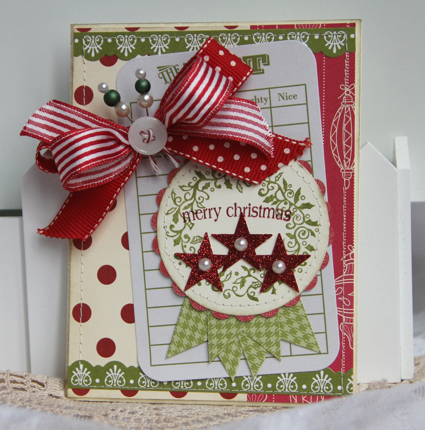 Shabby Chic Holiday Christmas Stars handmade card by jlleddy