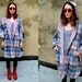 70's Purple Blue Checkered Flannel Reversible Hooded Cape Poncho Coat