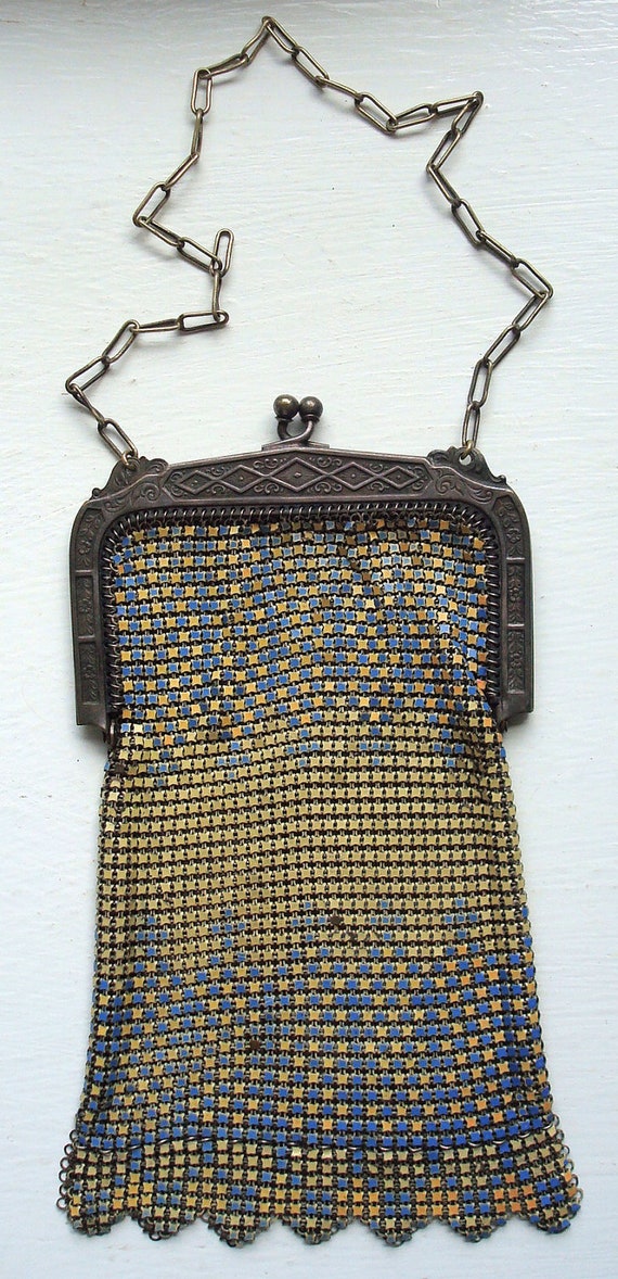 1920s art deco metal enamel mesh purse