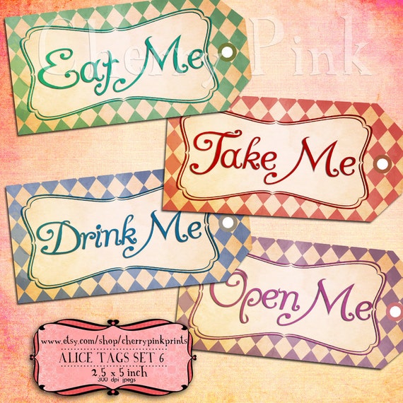 Items similar to Alice Vintage Tags Set 6, Alice in ... Items similar to Alice Vintage Tags Set 6, Alice in ...