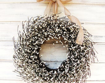 Spring Wreath-Summer Wreath-Spring Door Wreath-Farmhouse Decor-BURLAP & ANTIQUE WHITEWreath-Home Decor-Year Round Wreath-Housewarming Gift