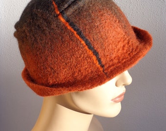 Assymetrical retro hat, brown and black felt cloche, 1920s inspired hat, art deco fashion, 20s accessory, winter hat