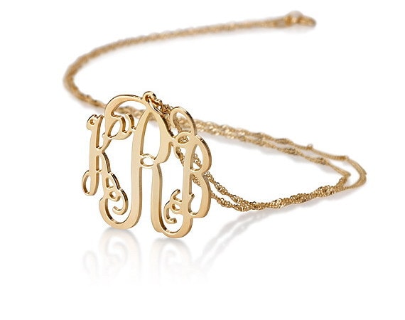 Items similar to Monogram Necklace 0.8&quot; - 14k Gold Monogram Initial Necklace on Etsy