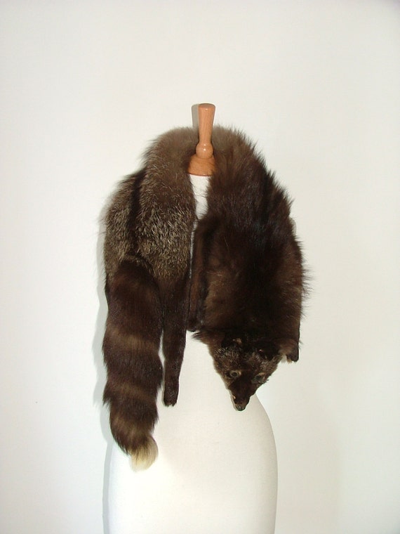 Vintage Large 1940s Real Silver Fox Fur Stole Wrap Scarf Pelt