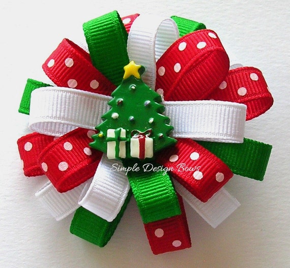 Christmas Hair Bow Christmas Tree Bow Small Flower Loop
