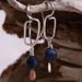 Sterling Silver Rectangular Hammered Ear Wires With Blue Lapis Beaded Dangles