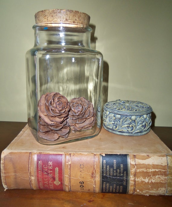 Vintage Glass Jars With Cork Stoppers Pair Of Canisters