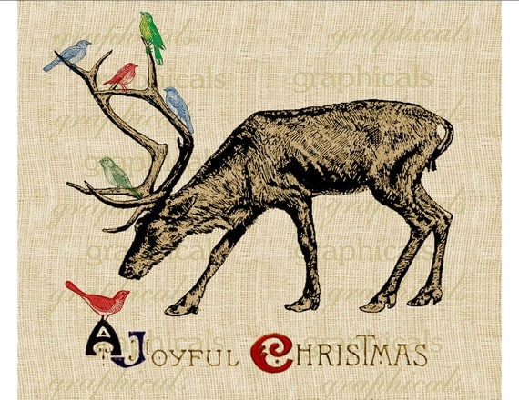 Reindeer birds antlers Christmas instant clip art Digital