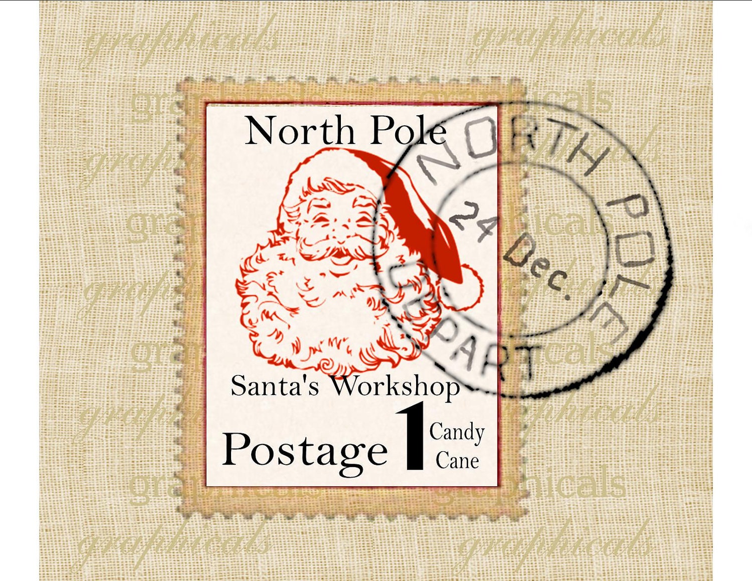 Santas Workshop North Pole Stamp Postmark Digital Download