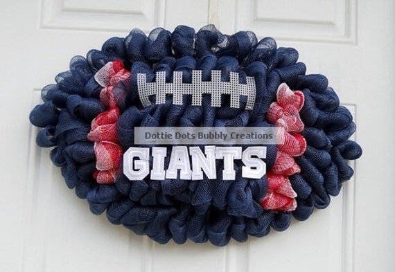 NY Giants Deco Mesh Football Shaped Wreath New Item