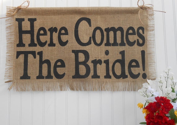  Here Comes The Bride Burlap banner flag wedding sign flower