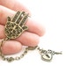 Hamsa Hand of Fatima Vintage bracelet Antique brass chain Bronze victorian Cross and Heart chinese Indian