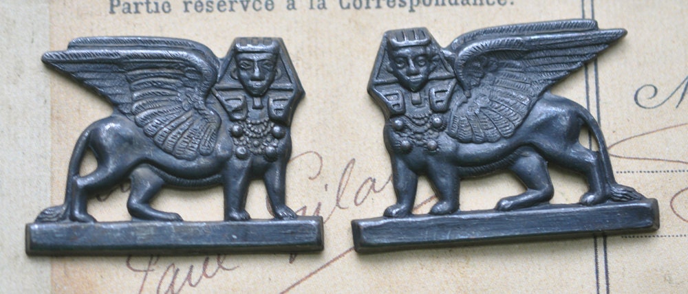 Brass Sphynx, Left and Right Stampings, Black Satin Finish