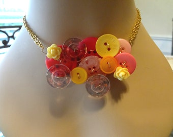 Mardi Gras Button Necklace Party Necklace Repurposed Buttons