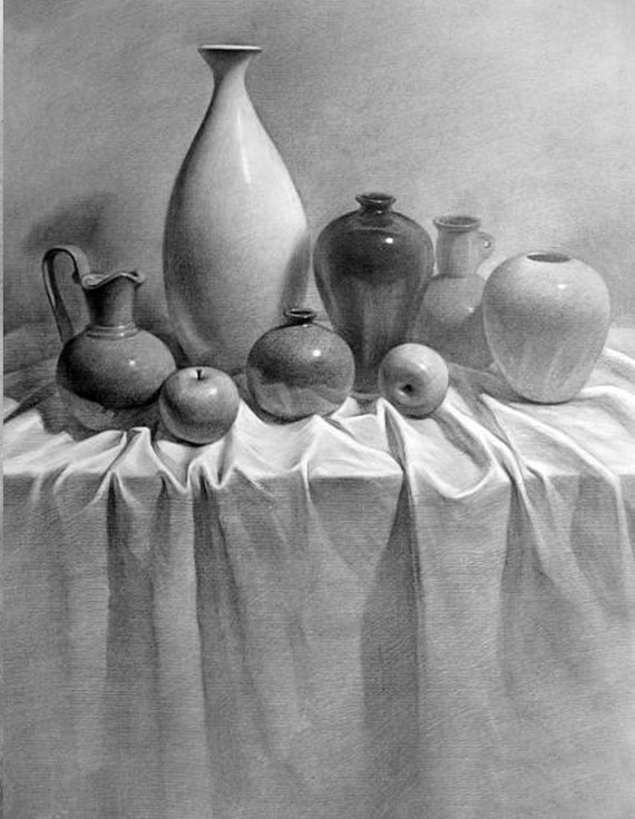 Items similar to Hand made Pencil Graphite Drawing Still Life on 18x24