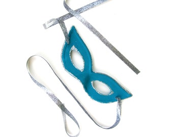 Cat Eye Mask Sexy Halloween Costume Womens Cute Pretty Turquoise and Silver