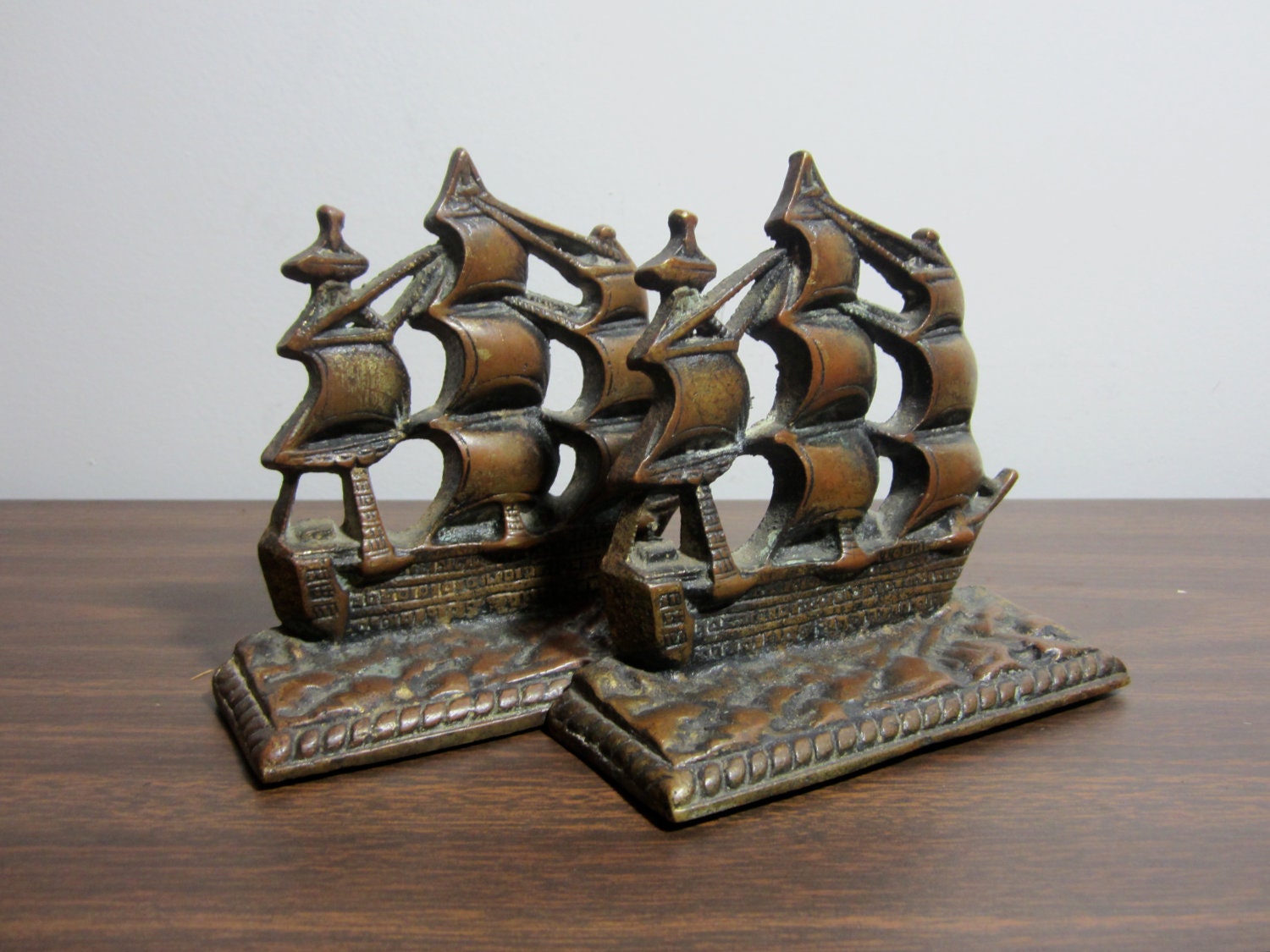 Vintage Brass Sailing Ship Bookends