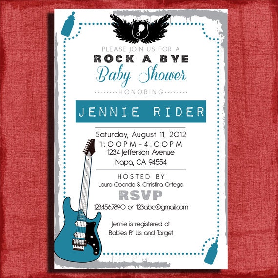 Printable Rock Star Baby Shower 4x6 or 5x7 Invitation-DIY