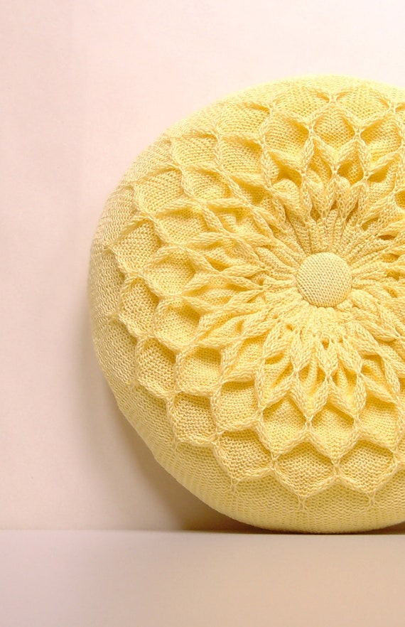 Pillow SALE Yellow Knitted Round Waffle Cushion Primrose