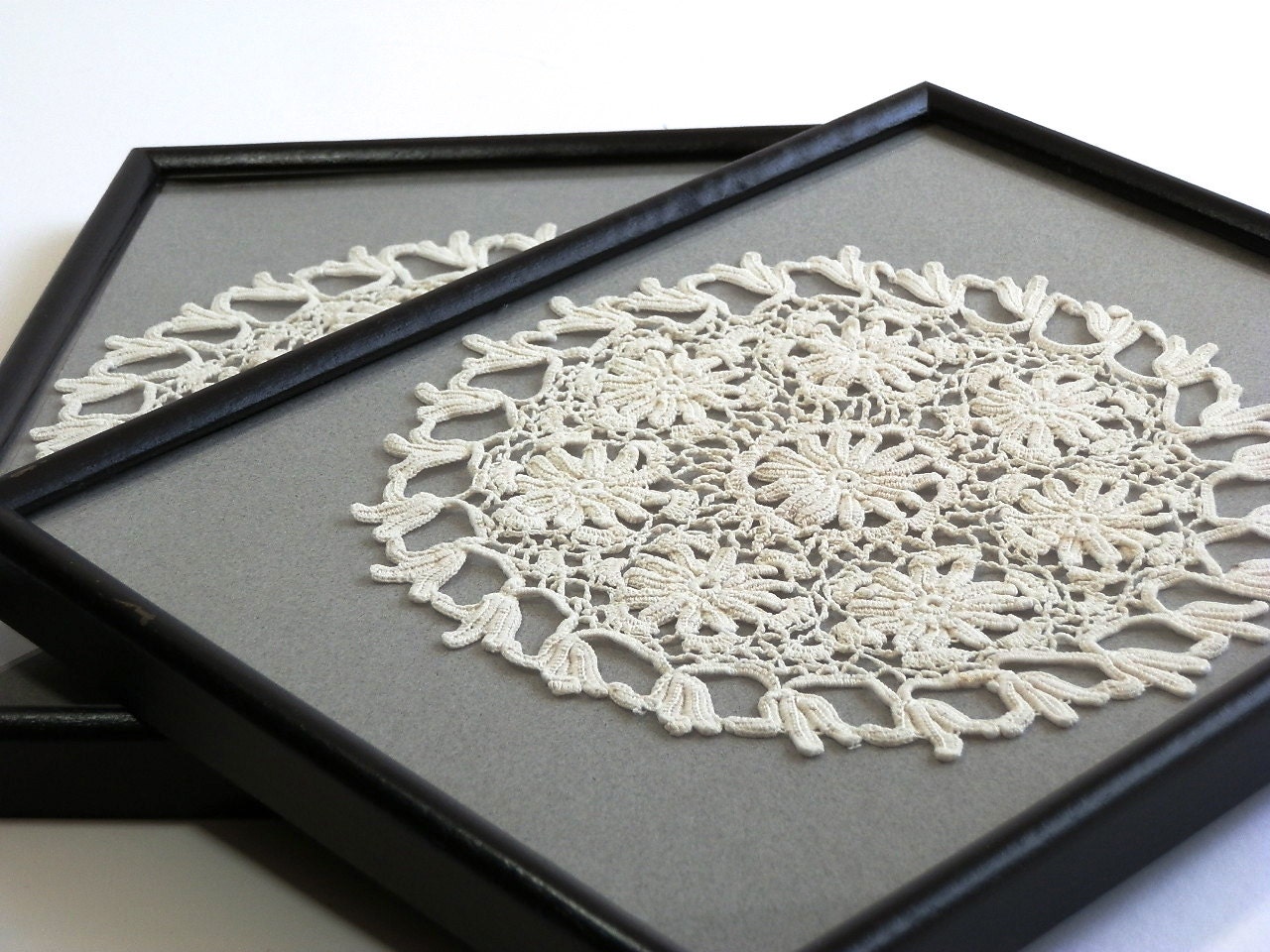 Vintage Lace Doilies Framed Pair Crochet by DairyFarmAntiques