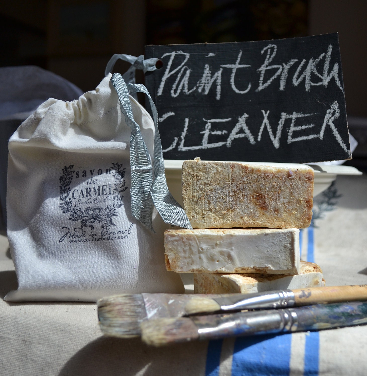 PAINT BRUSH SOAP with French style cotton bag by CECILIAROSSLEE
