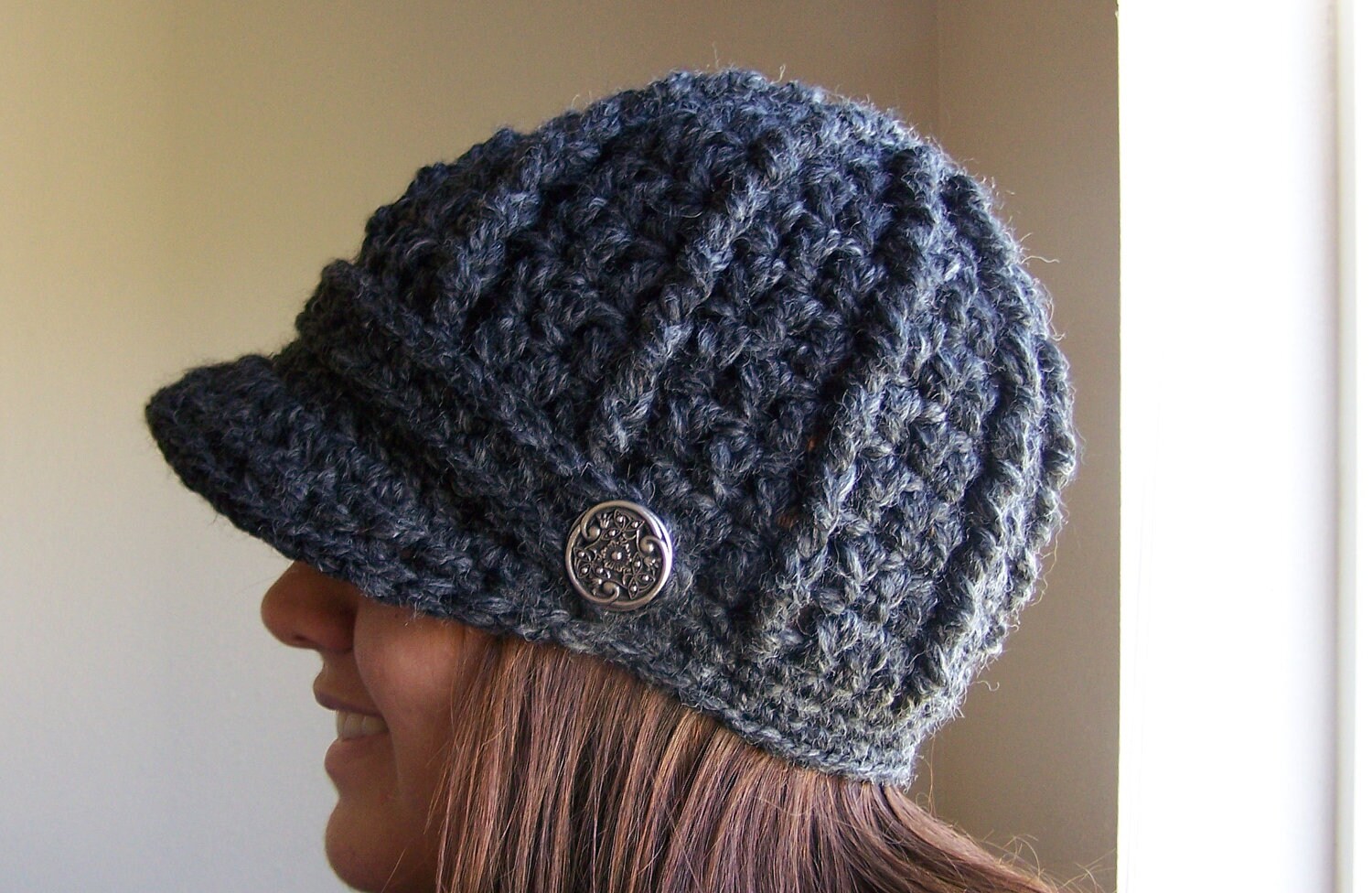 Newsboy Cap with Buttons Charcoal Made to Order