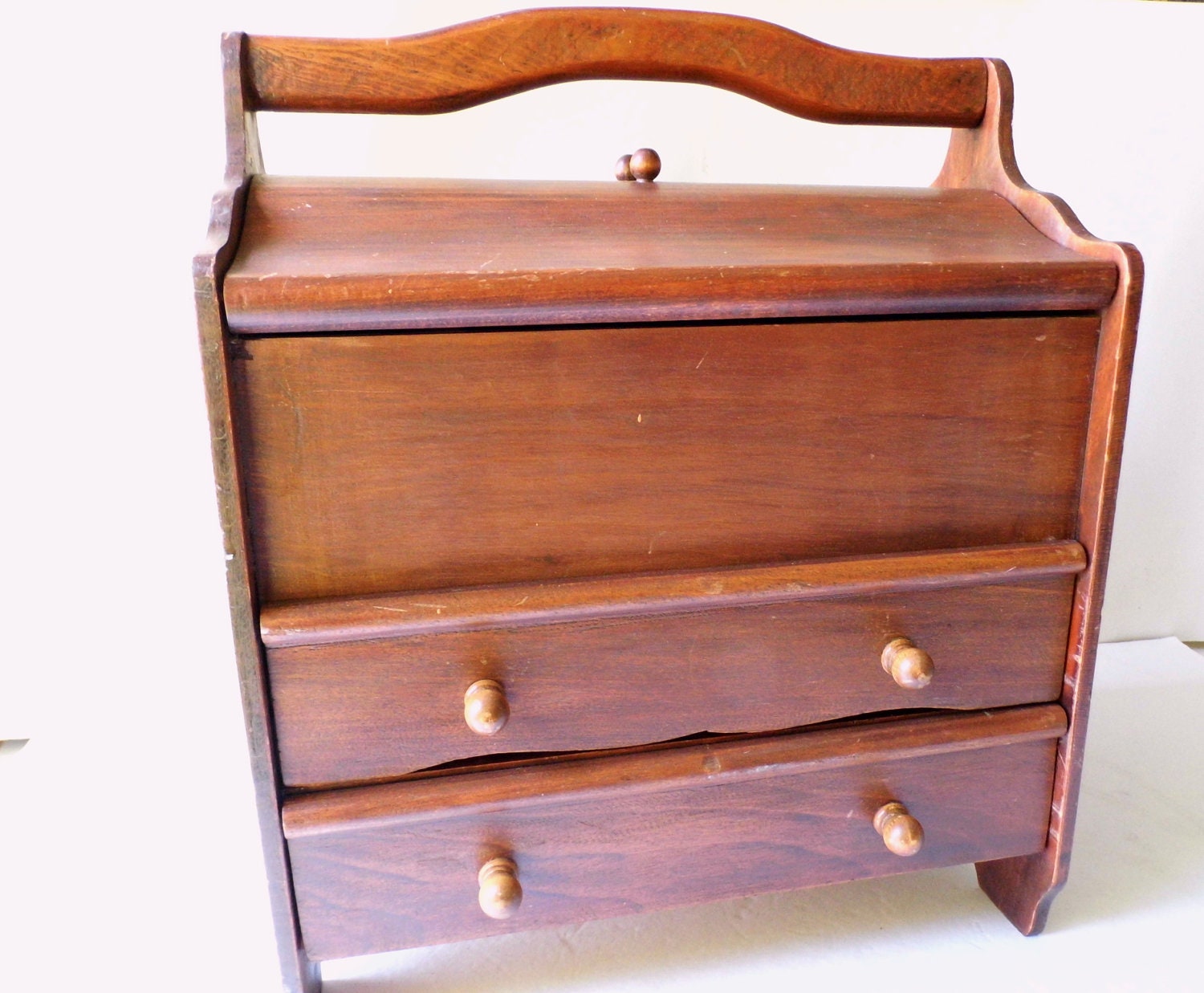 Large Vintage Wood Wooden Sewing Box Curved by AllVintageSewing