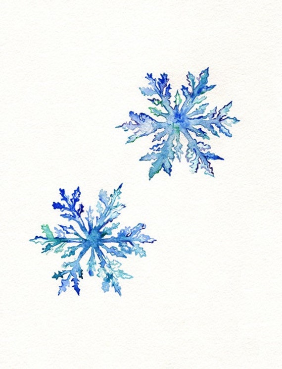 Items similar to Snowflakes / watercolor print / teal / light green ...